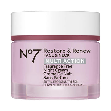 No7 Restore & Renew Multi Action Face & Neck Night Cream - Collagen Peptide Anti-Aging Face Cream - Hydrating Hyaluronic Acid + Skin Firming Fragrance Free Night Cream (50Ml)