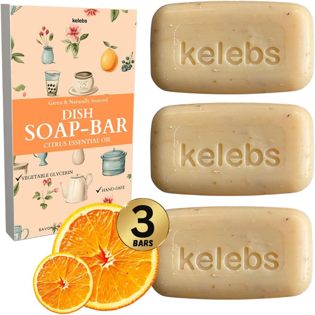 Citrus Essential Oil Dish Soap Bar - Organic - Pack of 3 (3.8 oz each), Skin-Safe, Non-Toxic, Sustainable Kitchen Soap - Zero Waste