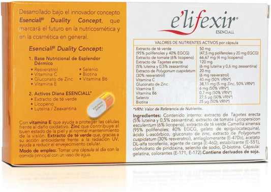 E'Lifexir Essential | Piel Canela | 40 Capsules A Tan Durable And Protect Eyes And Skin ( Unit 40)