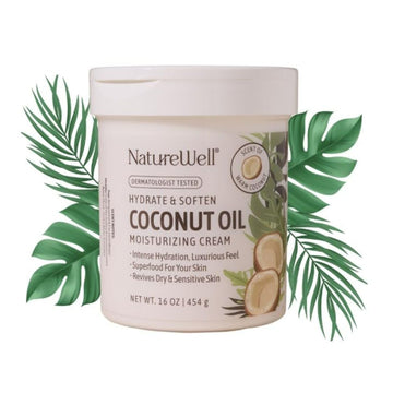 Nature Well Hydrate & Soften Coconut Oil Moisturizing Cream For Face, Body, & Hands, Non-Greasy, Intense Hydration & Luxurious Feel, Revives Dry & Sensitive Skin, Superfood For Your Skin, 16 Oz