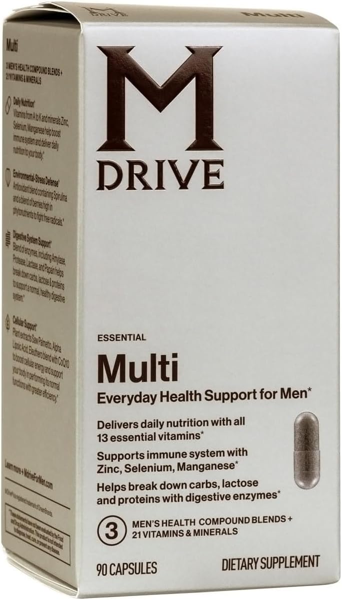 Mdrive Multivitamin For Men, Daily Multivitamin - Immune Health Support From Zinc, Selenium, Manganese & Vitamin D, Enzymes For Digestive Support, Coq10 For Energy And Vitamin K2, 90 Capsules