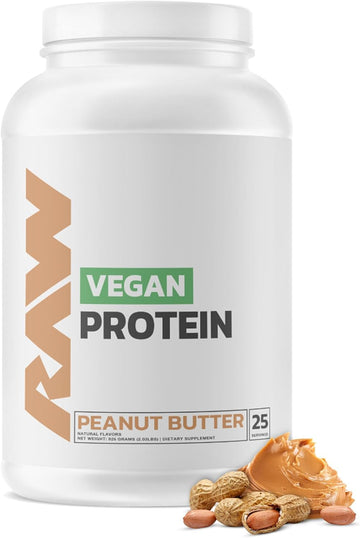 Raw Vegan Protein Powder, Peanut Butter - 20G Of Plant-Based Protein Powder & Fortified With Vitamins For Muscle Growth & Recovery - Low-Fat, Low Carb, Naturally Flavored & Sweetened - 25 Servings