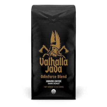Death Wish Coffee Valhalla Java Dark Roast Ground Coffee, 12 Oz, Bold & Intense Blend of Arabica Robusta Beans, USDA Organic