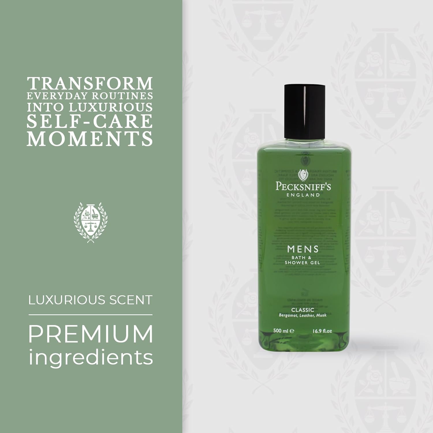 Pecksniff'S Men'S Luxurious Moisturizing Bath & Shower Gel | Luxury Shower Fougere Scent With Bergamot, Leather, Lavender | Mens Shower Gel | Invigorating Classic Scent, 500Ml