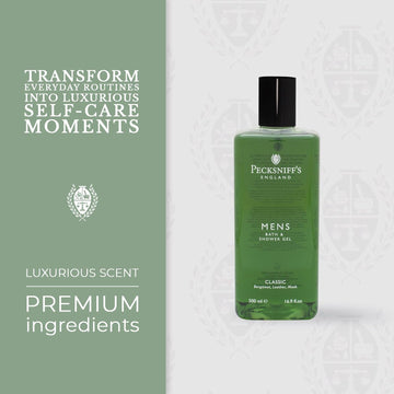 Pecksniff'S Men'S Luxurious Moisturizing Bath & Shower Gel | Luxury Shower Fougere Scent With Bergamot, Leather, Lavender | Mens Shower Gel | Invigorating Classic Scent, 500Ml