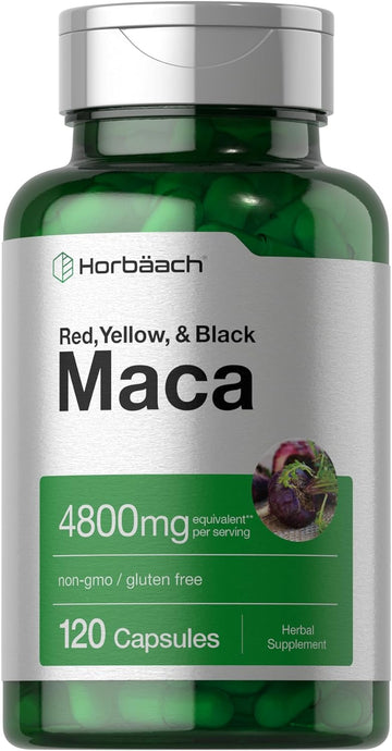 Horbäach Maca Root Capsules | 120 Pills | High Potency Extract for Men and Women | Non-GMO and Gluten Free Formula