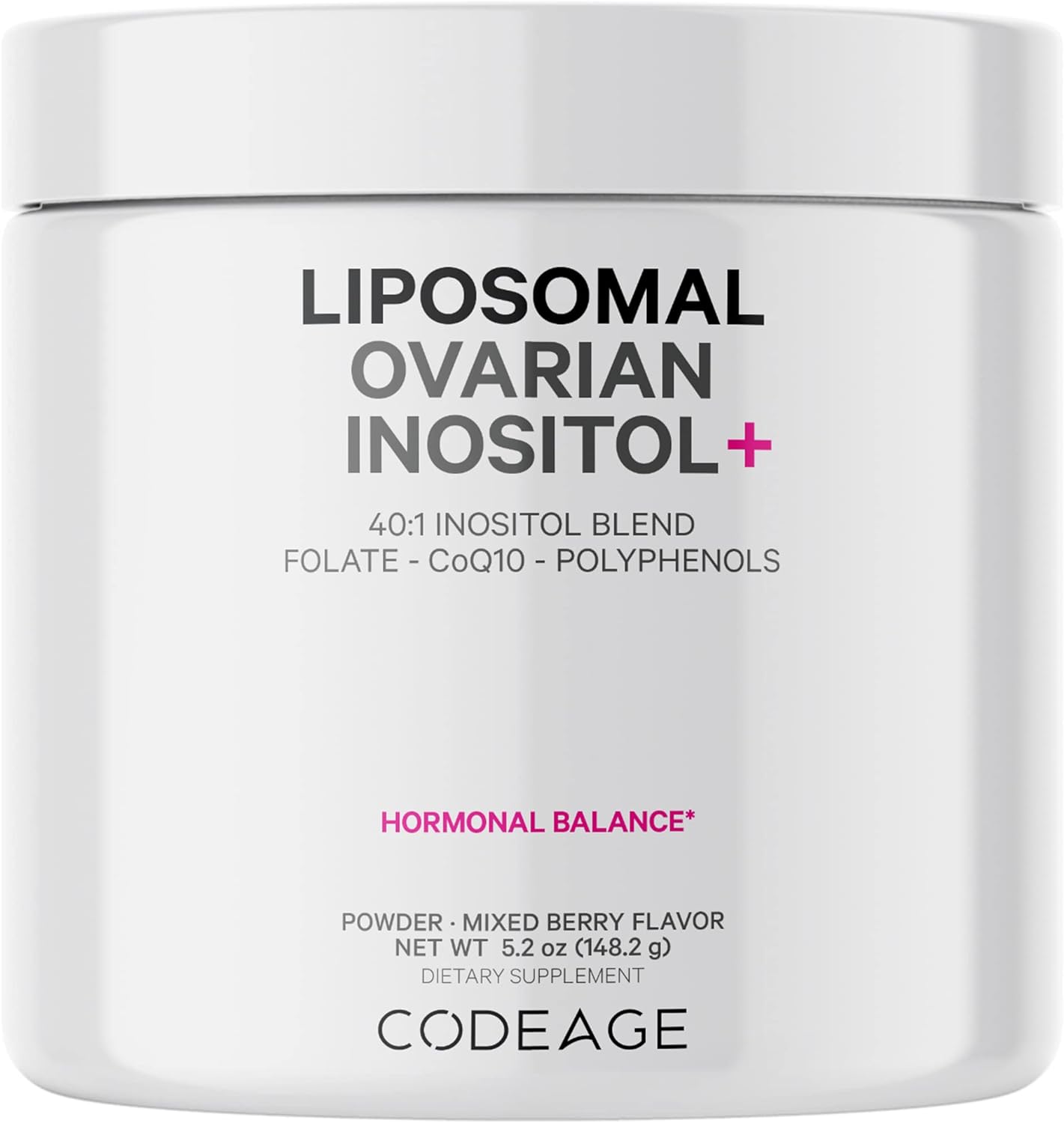 Codeage Liposomal Ovarian Inositol Powder Supplement - Myo-Inositol, D-Chiro-Inositol, Folate & Coq10 Phytosome - 2-Month Supply - 40:1 Women Hormonal Balance & Fertility Support Blend, Non-Gmo, 5.2Oz