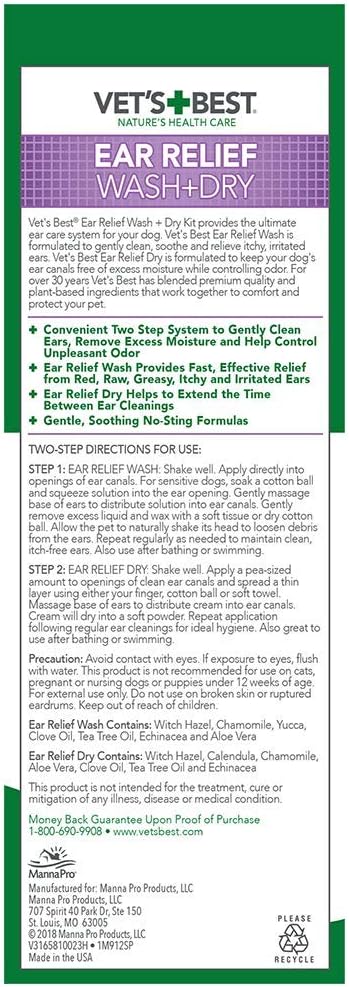 Vet's Best Dog Ear Cleaner Kit | Multi-Symptom Ear Relief | Wash & Dry Treatment | Alcohol-free?3165810023