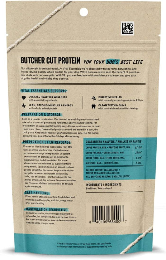 Vital Essentials Freeze Dried Raw Single Ingredient Dog Treats, Beef Liver, 2.1 oz