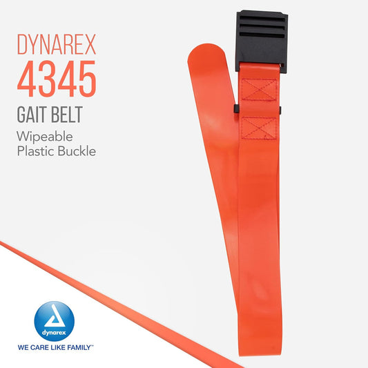 Dynarex Wipeable Gait Belts, Ensures Safe Patient Transfer & Physical Therapy, Plastic Buckle, Orange, Individually Packaged In Bags, 1 Case Of 10 Dynarex Wipeable Gait Belts