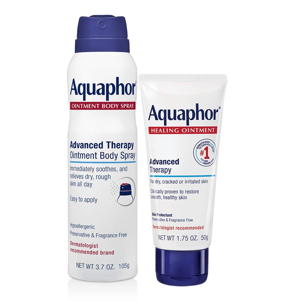 Aquaphor Advanced Healing Ointment & Spray Bundle Pack | Moisturizes and Heals Dry, Rough Skin - 1.75 oz Healing Ointment + 3.7 oz Body Spray (2 Pack)