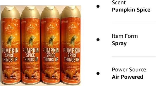Glade Air Freshener Spray - Pumpkin Spice Things Up - Holiday Collection 2020 - Net Wt. 8 OZ (227 g) Per Can - Pack of 4 Cans4 : Health & Household