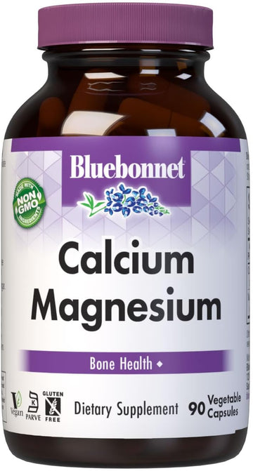 Bluebonnet Nutrition Calcium & Magnesium, Bone Health*, Non-Gmo, Vegan, Kosher Certified, Gluten-Free, Soy-Free, 90 Vegetable Capsules, 30 Servings