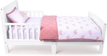 Ely'S & Co. Baby Toddler Bedding Sets For Baby Boy And Baby Girl — Perfect For Toddler Beds — 3 Piece Set Includes Crib Sheet, Quilted Blanket, And Decorative Toddler Pillowcase (Pink Rainbow)