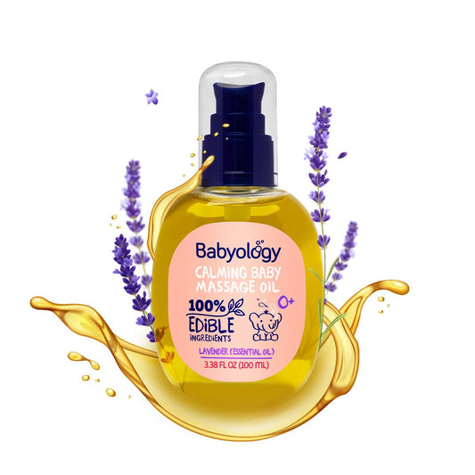 Calming baby oil for Newborn with Baby essential oils - 3,38 Fl. Oz (100ml) - Lavender - Nourishing and Moisturizing Massage for Bonding