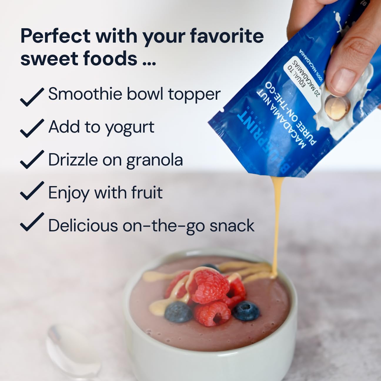 Blueprint Bryan Johnson Macadamia Nut Puree On The Go - 1 Ingredient - No Added Sugar - Non Dairy, Vegan, Non Gmo, Keto Friendly (12 Servings) - Add Water For Nut Milk : Grocery & Gourmet Food
