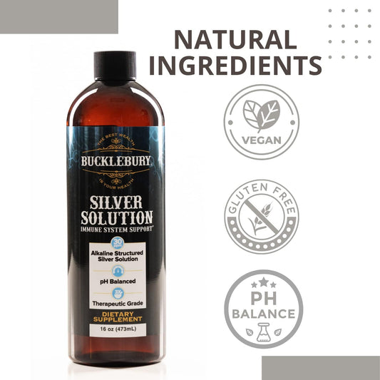 Bucklebury Silver Solution pH Balanced - Alkaline Structured Silver Solution Unflavored Liquid for Daily Immune Support - 30ppm Gluten Free - 16 oz