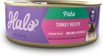 Halo Adult Grain Free Wet Cat Food Pate, Turkey Recipe, Healthy Cat Food With Real, Whole Turkey , 5.5 Oz Can (Pack Of 12)