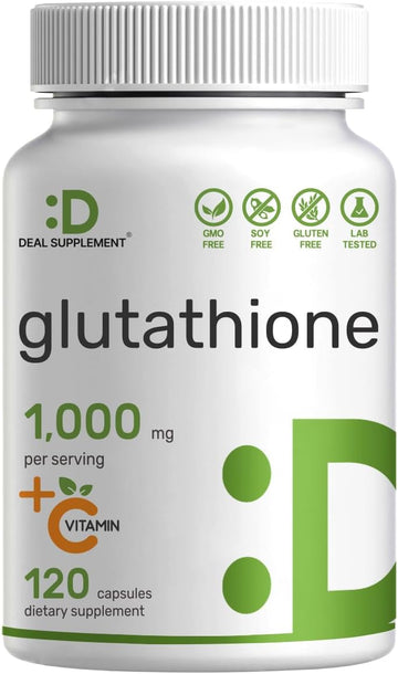 Glutathione Supplement 1,000Mg Per Serving, 98% Purity | Plus Vitamin C 500Mg, Active Reduced Form (Gsh) | Intracellular Antioxidant – Supports Detoxification & Immune Health