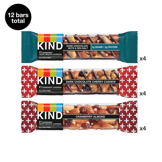 Kind Nut Bars Favorites, 3 Flavor Variety Pack, Gluten Free, Healthy Snacks, 12 Count