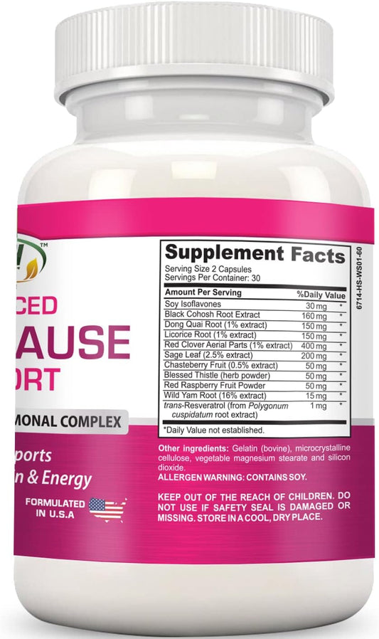 Advanced Menopause Support - Natural Female Hormonal Complex for Hot Flashes, Mood Swings & Vaginal Dryness - Black Cohosh, Soy Isoflavones & Herbal Extract Formula - Does Not Include Hormones