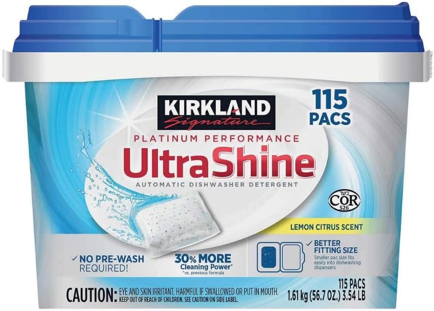 Kirkland Signature UltraShine Dishwasher Detergent Pacs, Lemon Citrus, 115 Ct : Health & Household