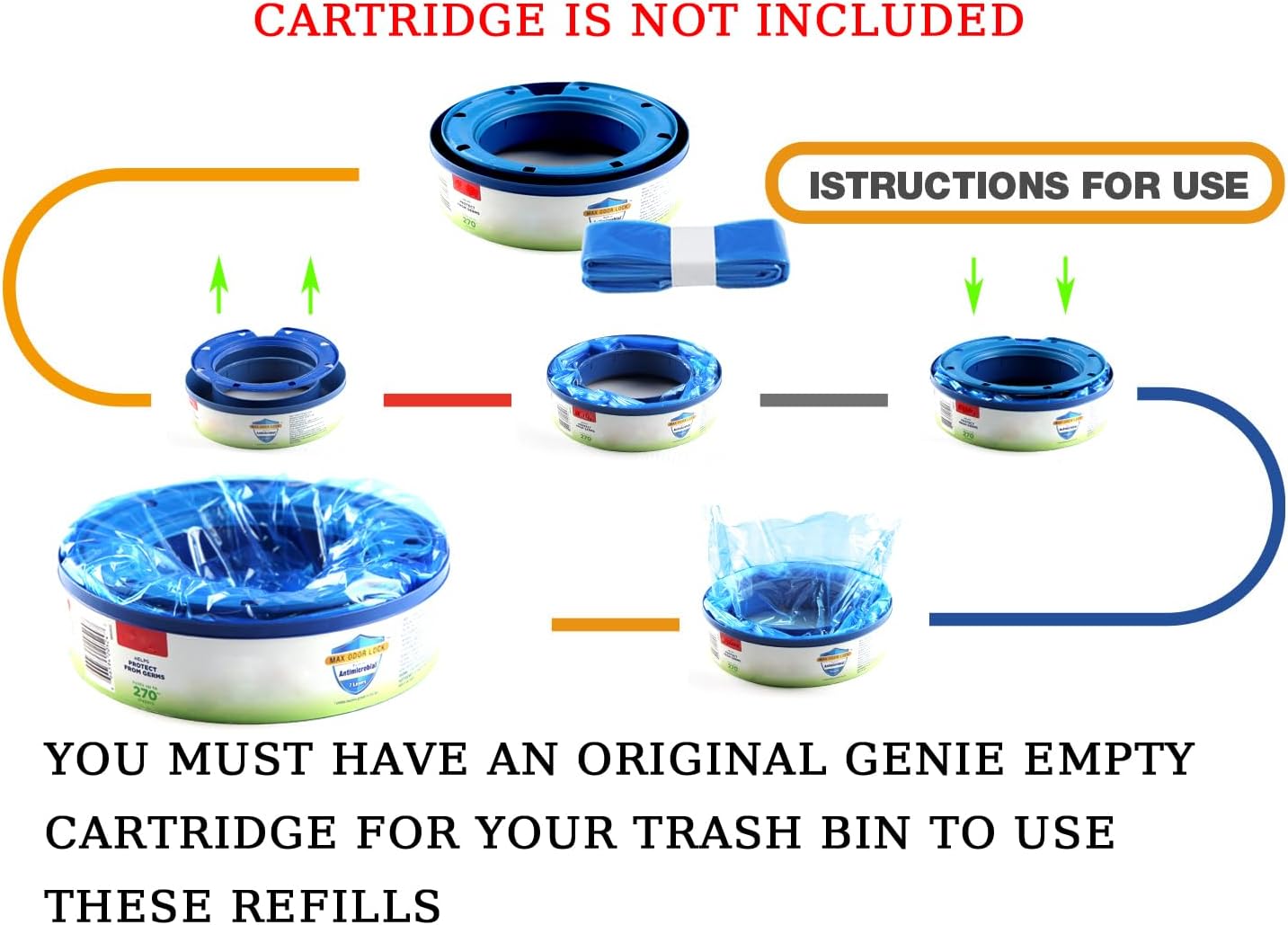 9 Pack Diaper Pail Refills Compatible With Cartridges For Genie Diaper Pail Refills Bags Refill (Cartridge Is Not Included)