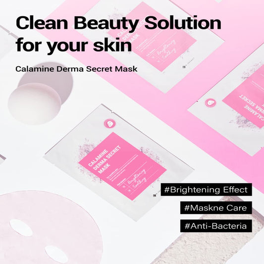 Ksecret Calamine Derma Secret Mask (10 Sheets), 1Sheet = 25G / 0.88Oz. | Korean Skincare | Facial Sheet Masks For Hydrating And Refreshing