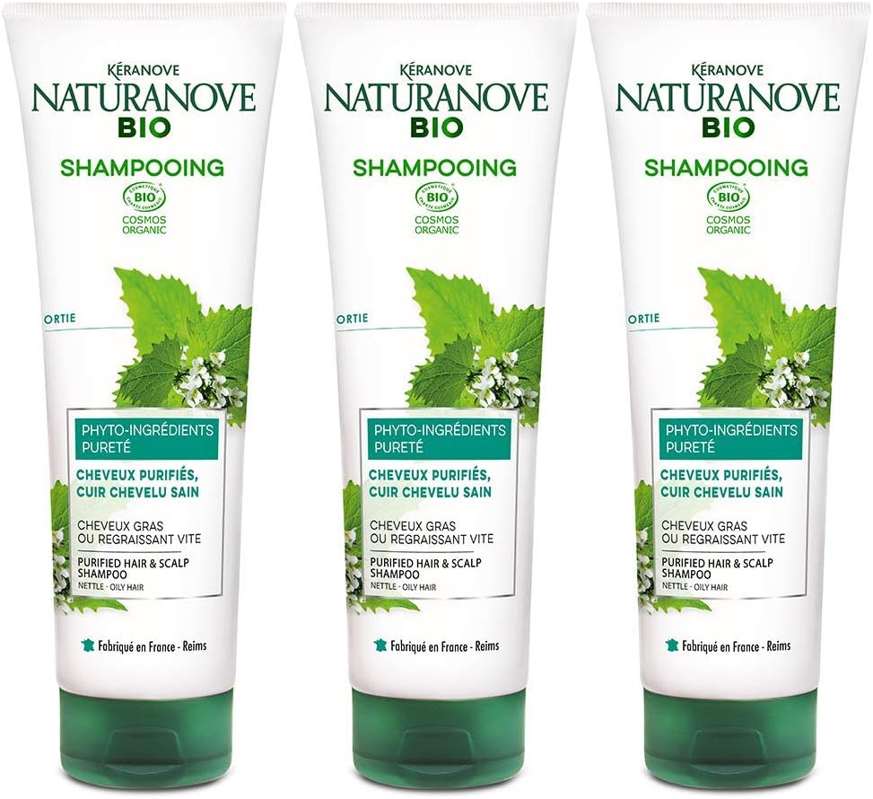 Kéranove Naturanove Bio - Purity Certified Organic Nettle Shampoo For Greasy Hair And Leather - 250 Ml - Pack Of 3