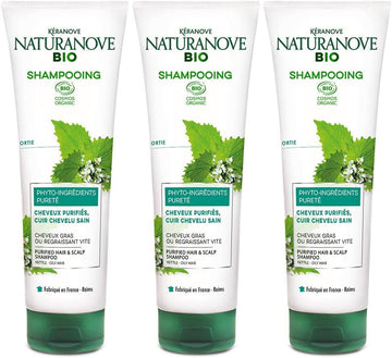 Kéranove Naturanove Bio - Purity Certified Organic Nettle Shampoo For Greasy Hair And Leather - 250 Ml - Pack Of 3