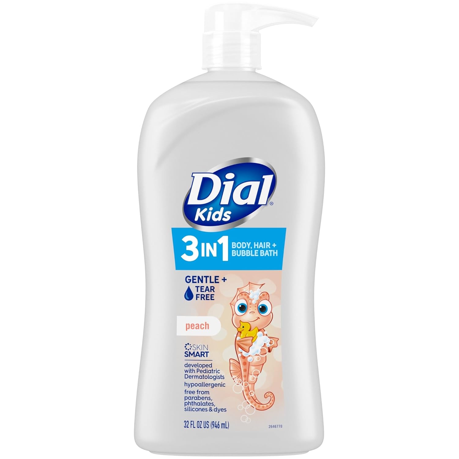 Dial Kids 3-In-1 Body+Hair+Bubble Bath, Peach, 32 Fl Oz