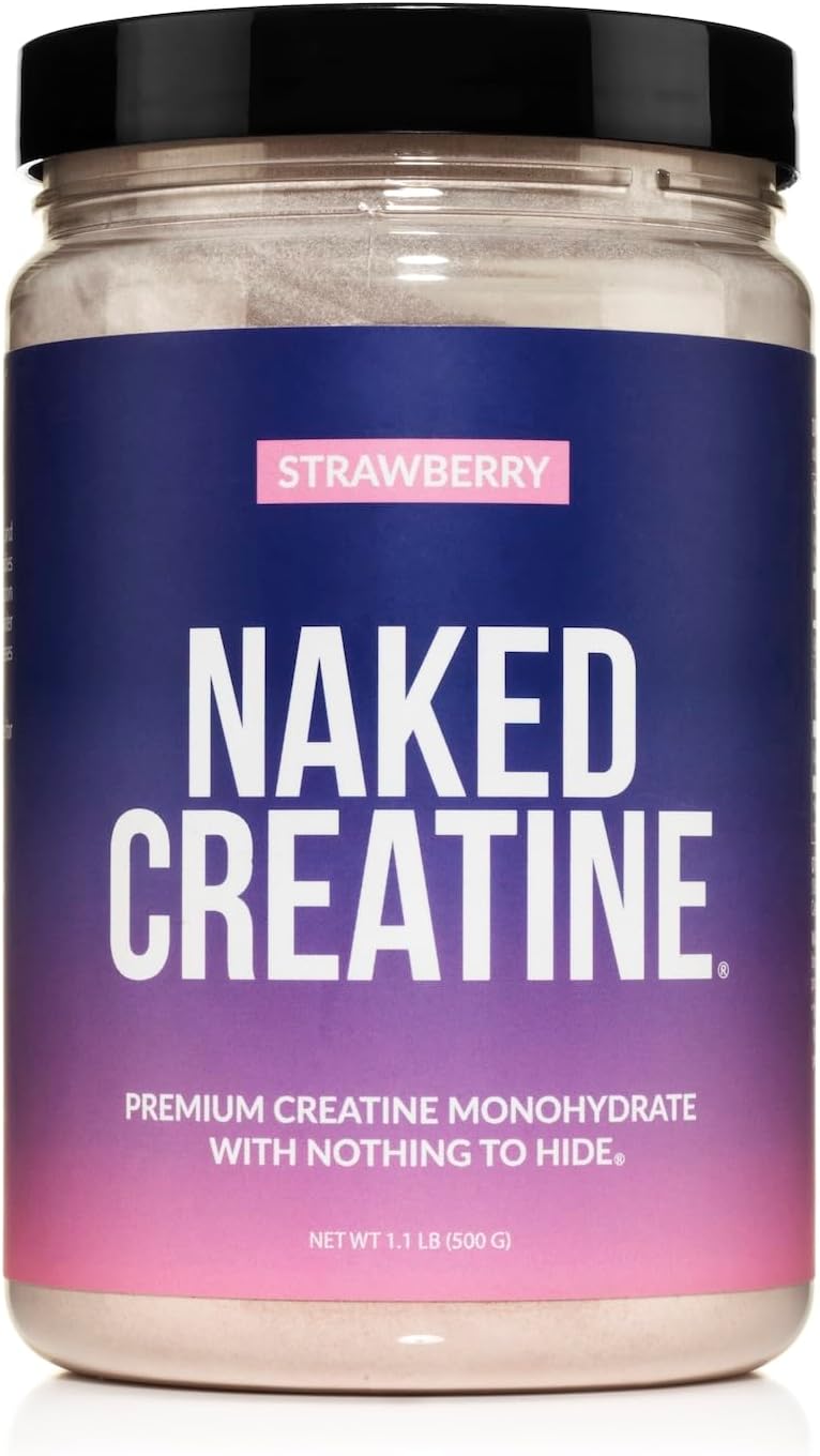 Naked Creatine - Strawberry Flavored Creatine Monohydrate - Real Strawberry Powder, Nothing Artificial, Muscle Growth, Vegan, Non-Gmo, Gluten Free, Soy Free - 45 Servings