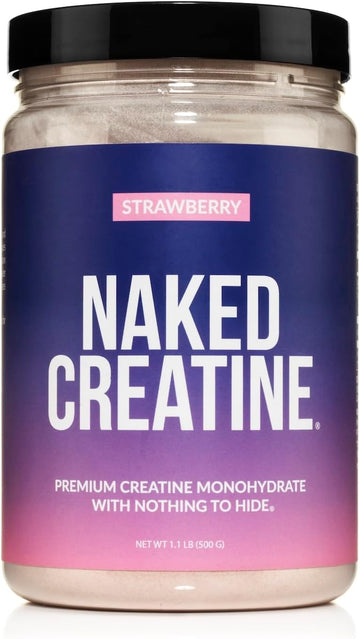 Naked Creatine - Strawberry Flavored Creatine Monohydrate - Real Strawberry Powder, Nothing Artificial, Muscle Growth, Vegan, Non-Gmo, Gluten Free, Soy Free - 45 Servings