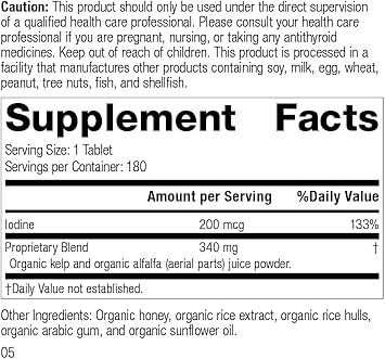 Standard Process Organically Bound Minerals - Whole Food Nervous System Supplements, Iodine Supplement And Thyroid Support With Alfalfa And Kelp - 180 Tablets