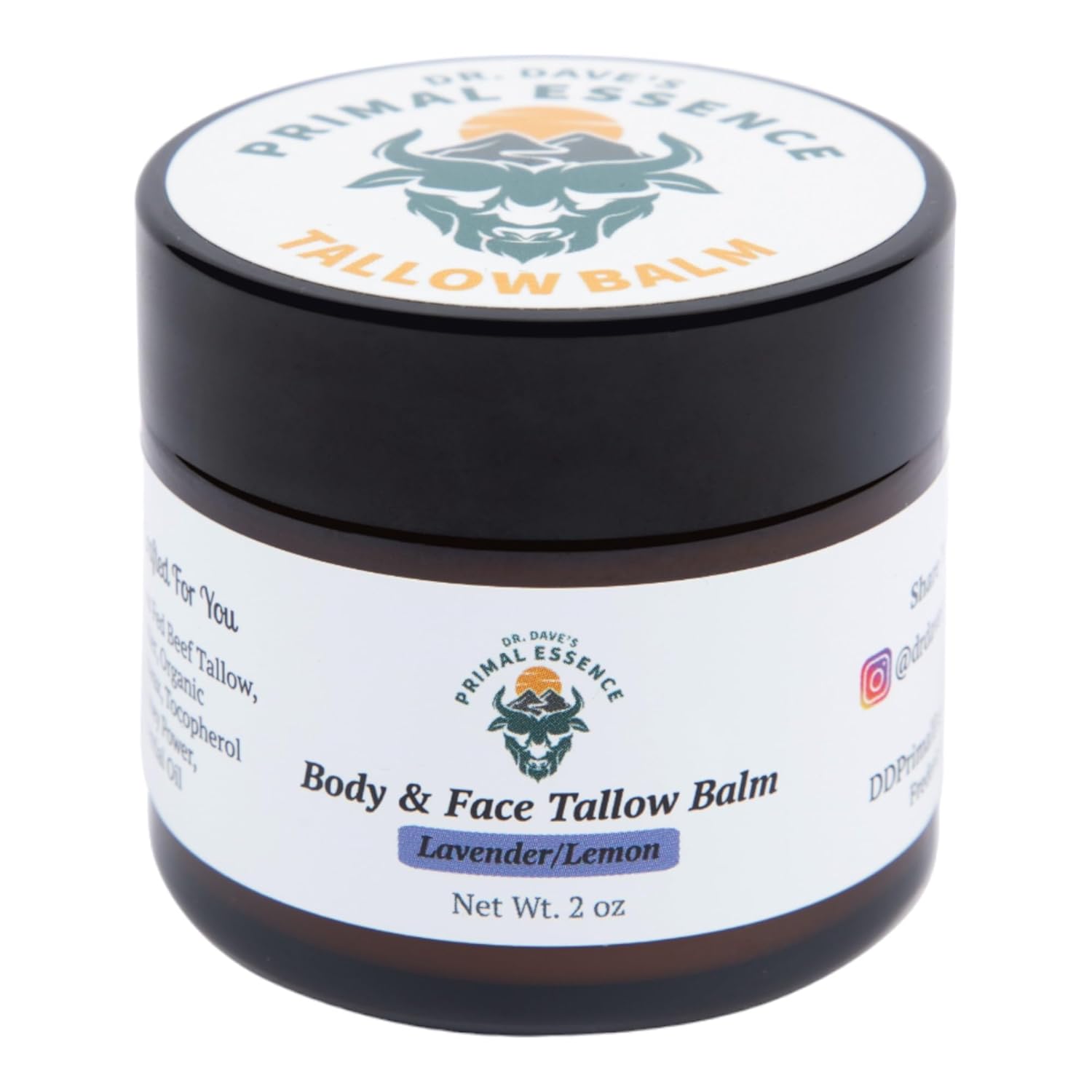 Dr. Dave'S Primal Essence Grass Fed Beef Tallow Balm For Face And Body With Shea Butter, Organic Jojoba Oil, Honey, And Beeswax – Beef Tallow For Skin – Lavender And Lemon – 2 Oz