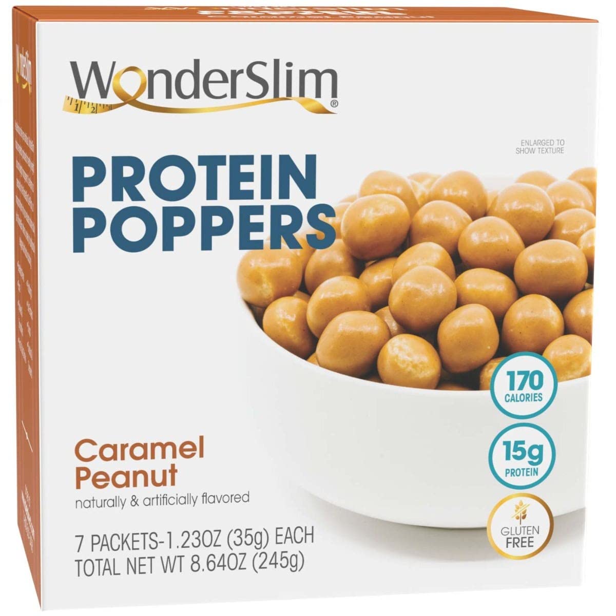 Wonderslim Popper Puff Snacks, Caramel Peanut, 170 Calories, 15G Protein, Gluten Free (7Ct)