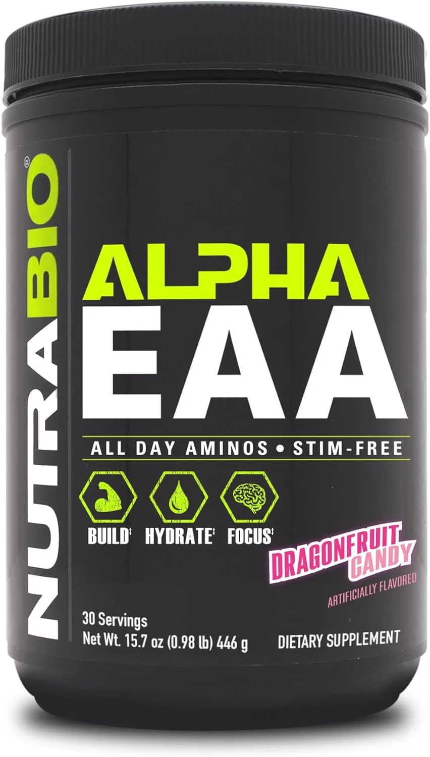 NutraBio Alpha EAA - All-Day Aminos - Recovery, Energy, Focus, and Hydration Supplement - Full Spectrum EAA BCAA Matrix, Electrolytes, Nootropics, Coconut Water - 30 Servings - Dragon Fruit