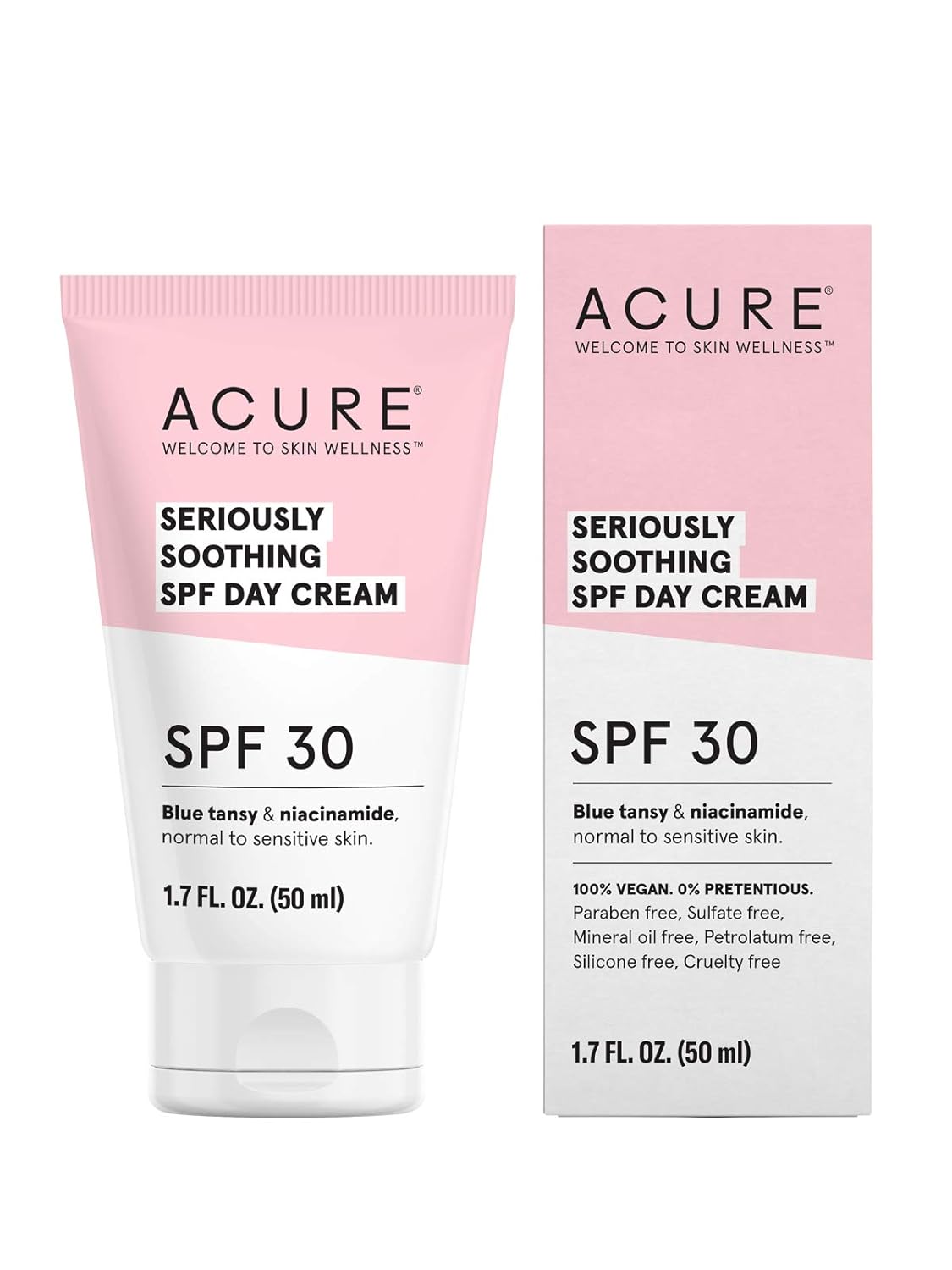 Acure Seriously Soothing Spf 30 Day Cream | 100% Vegan | For Dry To Sensitive Skin | Blue Tansy & Niacinamide - Soothes & Provides Sunscreen | 1.7 Fl Oz