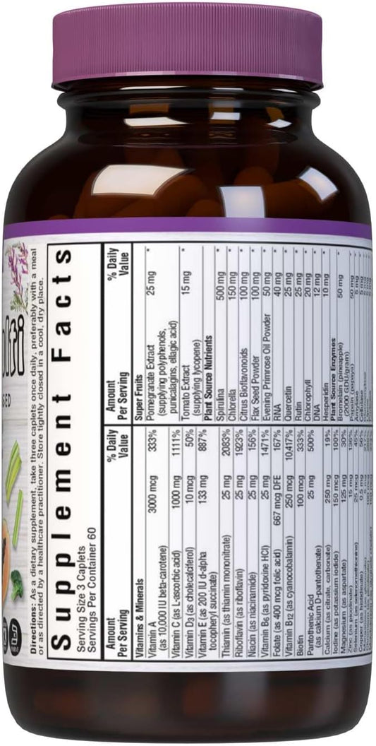 Bluebonnet Super Earth Multi-Nutrient Formula Iron Free Caplets, 180 Count, White,Green