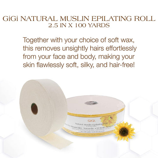 Gigi Natural Muslin Epilating Roll For Hair Removal/Hair Waxing, 2.5” By 100 Yds