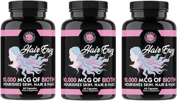 Angry Supplements Hair Envy 10,000 Mcg Biotin + Keratin Capsules, Grow Hydrate Hair, Strengthen Thicken Nails, Clear Skin – Natural Remedy For Damaged Thinning Hair, (1-Bottle, 60Ct)