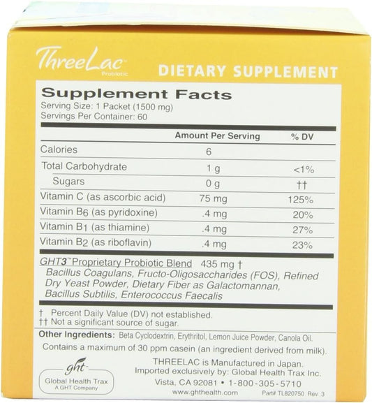 Global Health Trax Inc.  Threelac Original Natural Probiotic Candida Relief Formula 3Lac 60 Servings