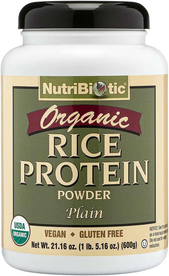 NutriBiotic Certified Organic Plain Rice Protein, 21  | Low Carbohydrate Vegan Protein Powder | Raw, Certified Kosher & Keto Friendly | Made without Chemicals, GMOs & Gluten | Easy to Digest