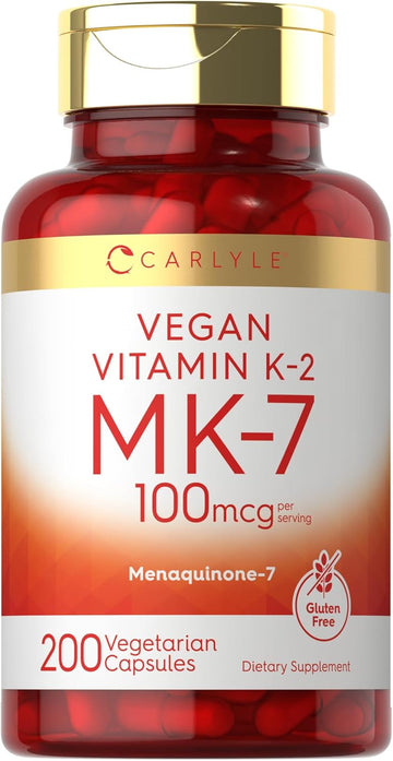 Carlyle Vitamin K2 Mk7 100Mcg | 200 Vegan Capsules | Menaquinone-7 Supplement | Non-Gmo, Gluten Free