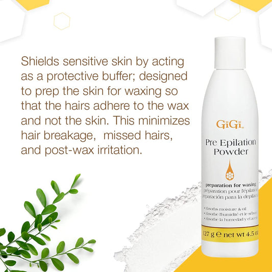 Gigi Pre-Epilation Waxing Powder For Hair Removal, Moisture-Absorbing Pre Wax Powder, 4.5 Oz