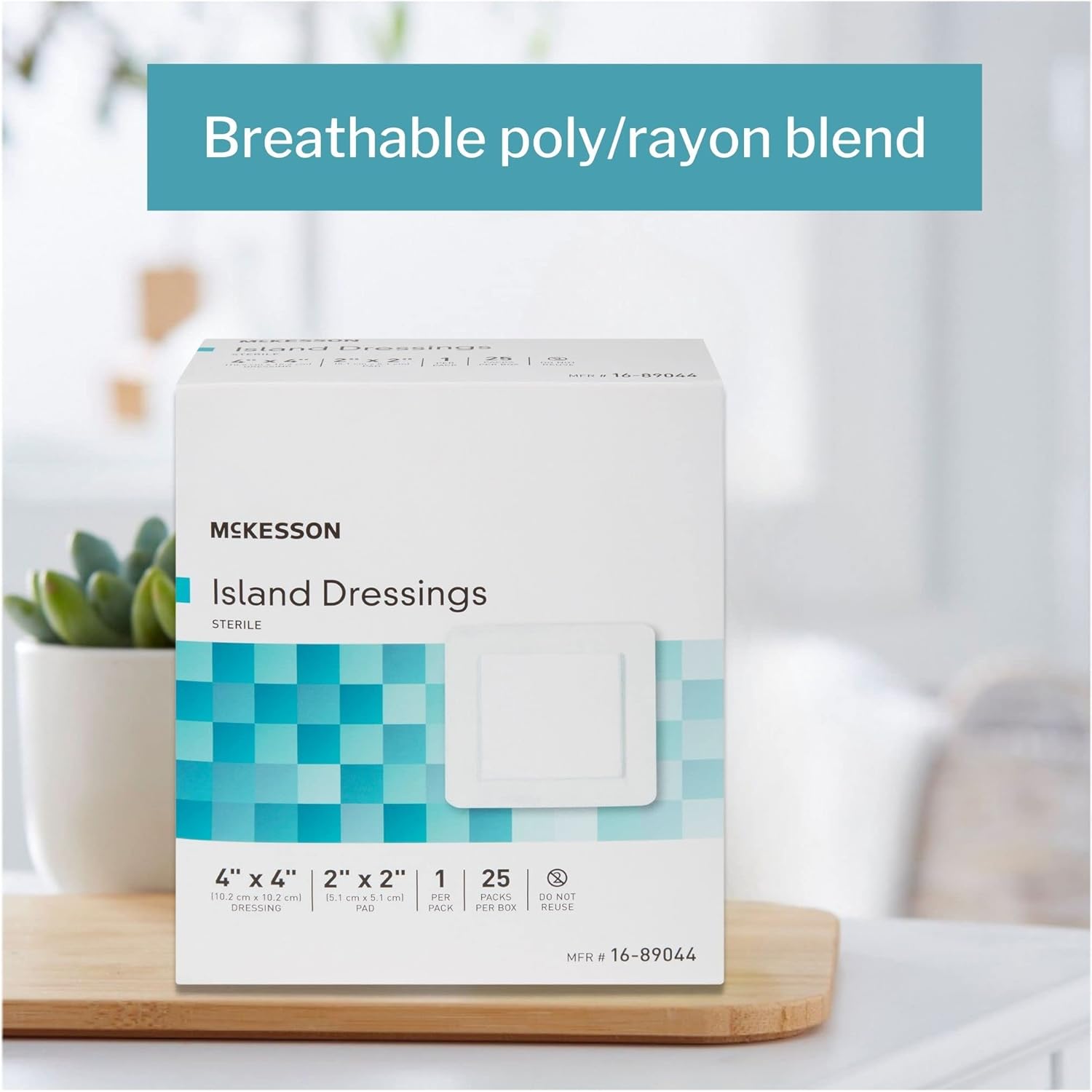 McKesson Island Dressing, Sterile, Polypropylene/Rayon, 4 in x 4 in Dimension, 2 in x 2 in Pad, 25 Count, 4 Packs, 100 Total : Health & Household