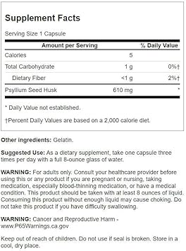 Swanson Psyllium Husk Dietary Fiber Supplement 610 Mg 300 Capsules - 4 Pack