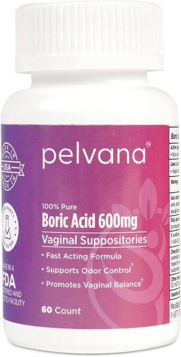 Boric Acid Suppositories for Women 60 - for Vaginal pH Balance, Odor Control, Itching, & Discharge - Third-Party Tested & Made in The USA