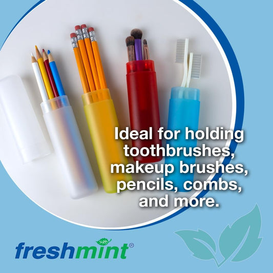 (Pack of 100) Freshmint Toothbrush 2 Piece Holder Individually Wrapped Variety of Colors (Yellow, Blue, Clear, Red)