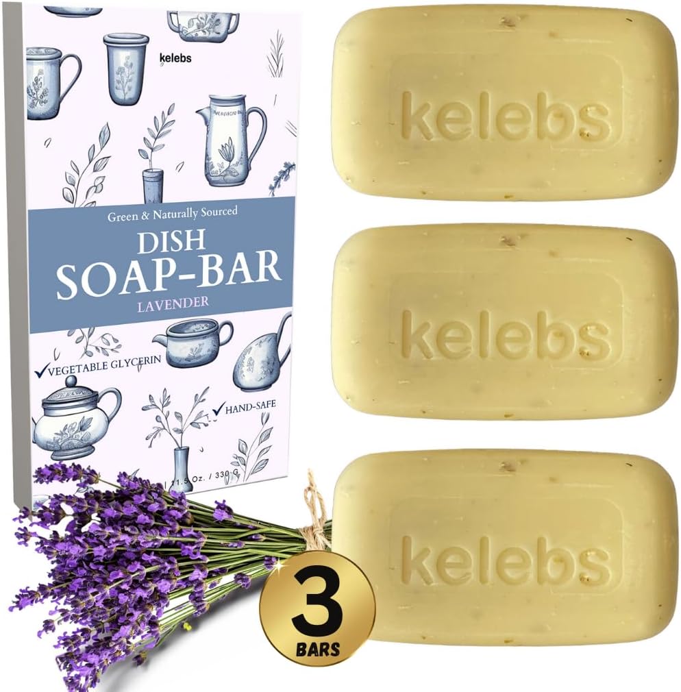 Lavender Hypoallergenic Dish Soap Bar - Organic - Pack of 3, Skin-Safe, Non-Toxic, Sustainable Kitchen Soap - Zero Waste